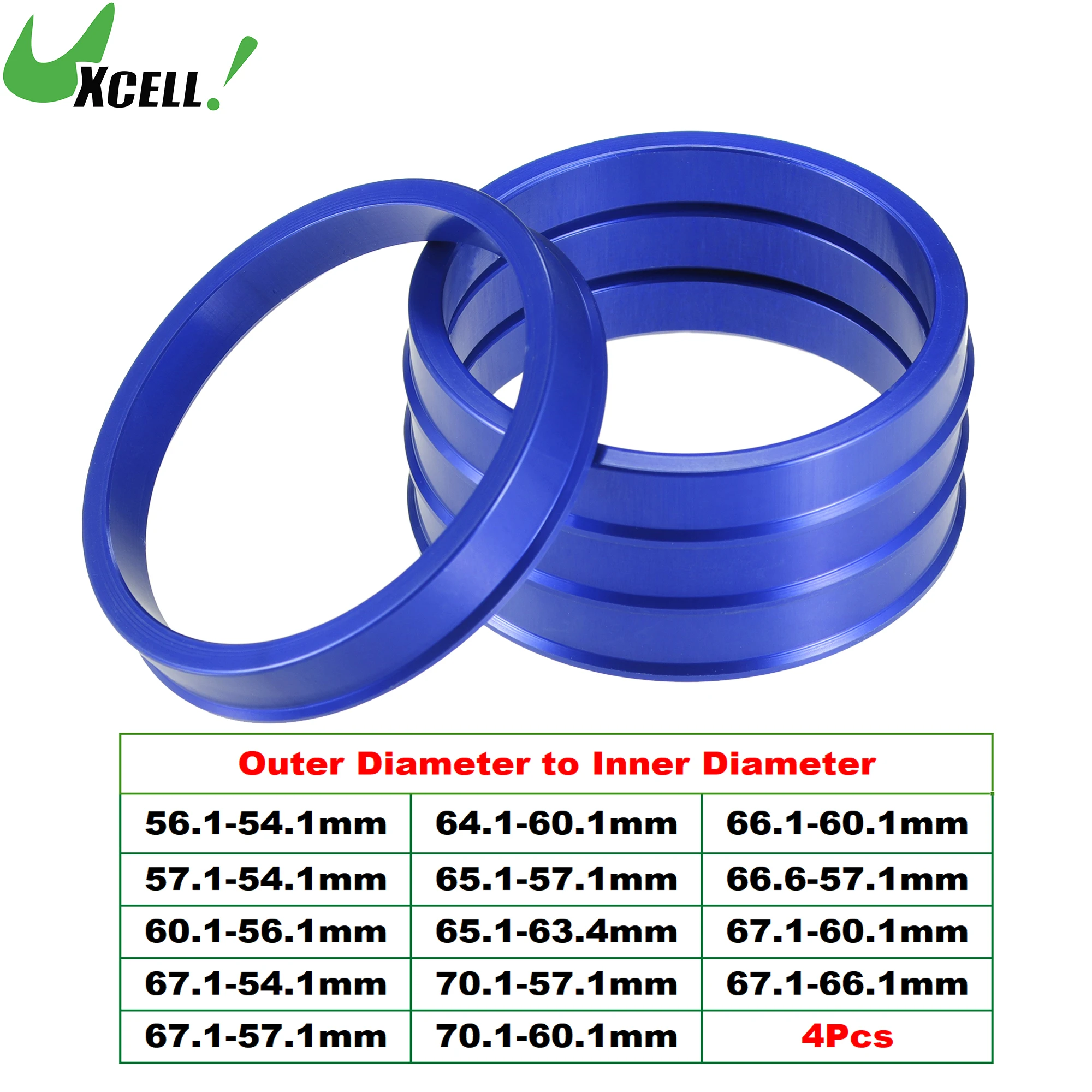 UXCELL 4pcs OD 56.1mm 60.1mm 66.6mm 70.1mm to ID 54.1mm 63.4mm Car Tire Centering Hub Centric Rings Wheel Bore Center Blue