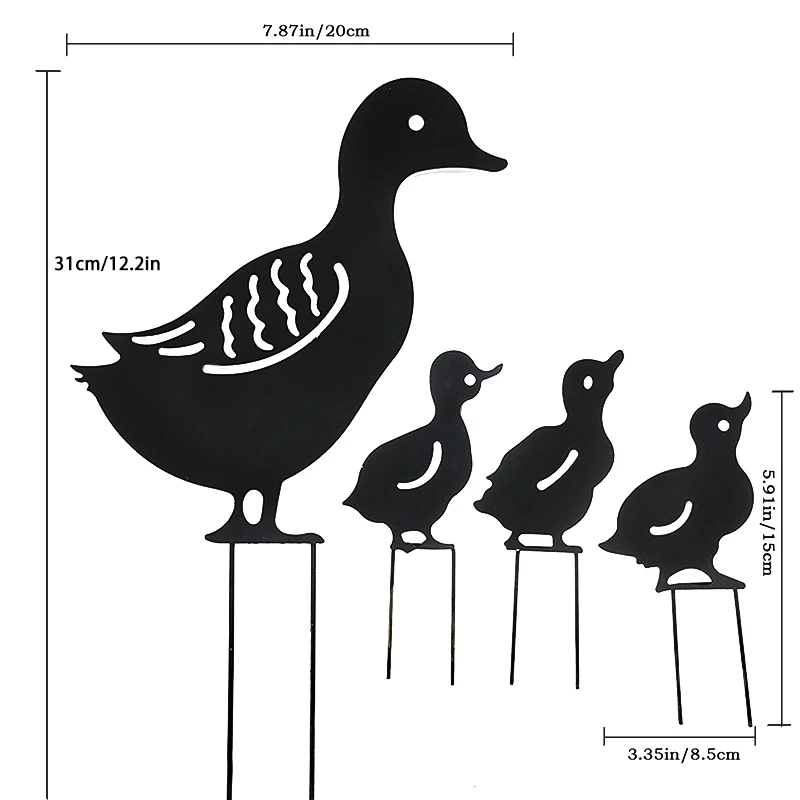 Black Duck Silhouette Garden Statues For Yard Outdoor Lawn Patios Garden Decoration Duck Metal Stake Decorative Garden Stakes