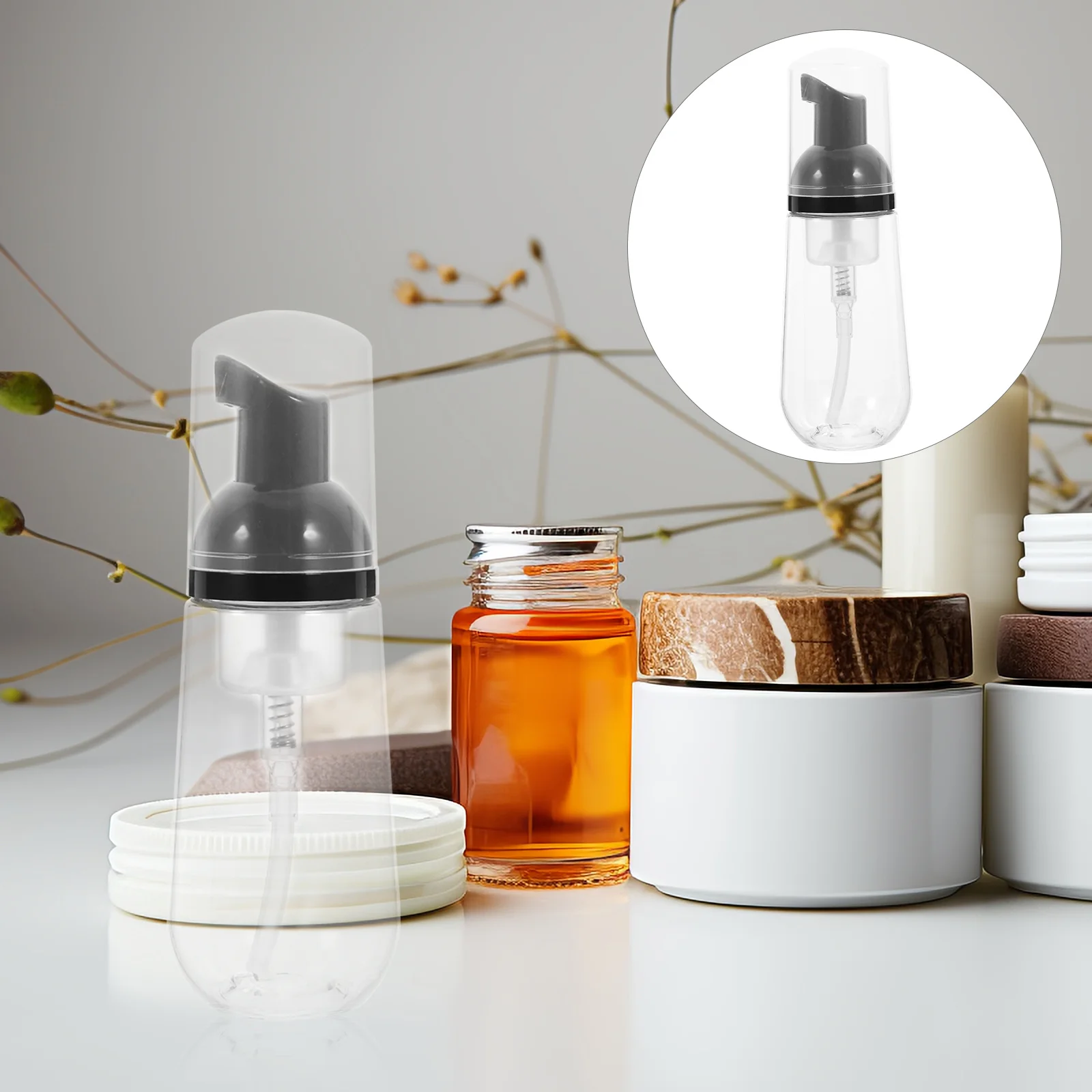 3 szt. podróżnych butelek z pompką do piany 60 ml, wielokrotnego użytku, przezroczysty dozownik do szamponu, płynu do mycia ciała, żelu do mycia twarzy, butelka z pompką do spieniania