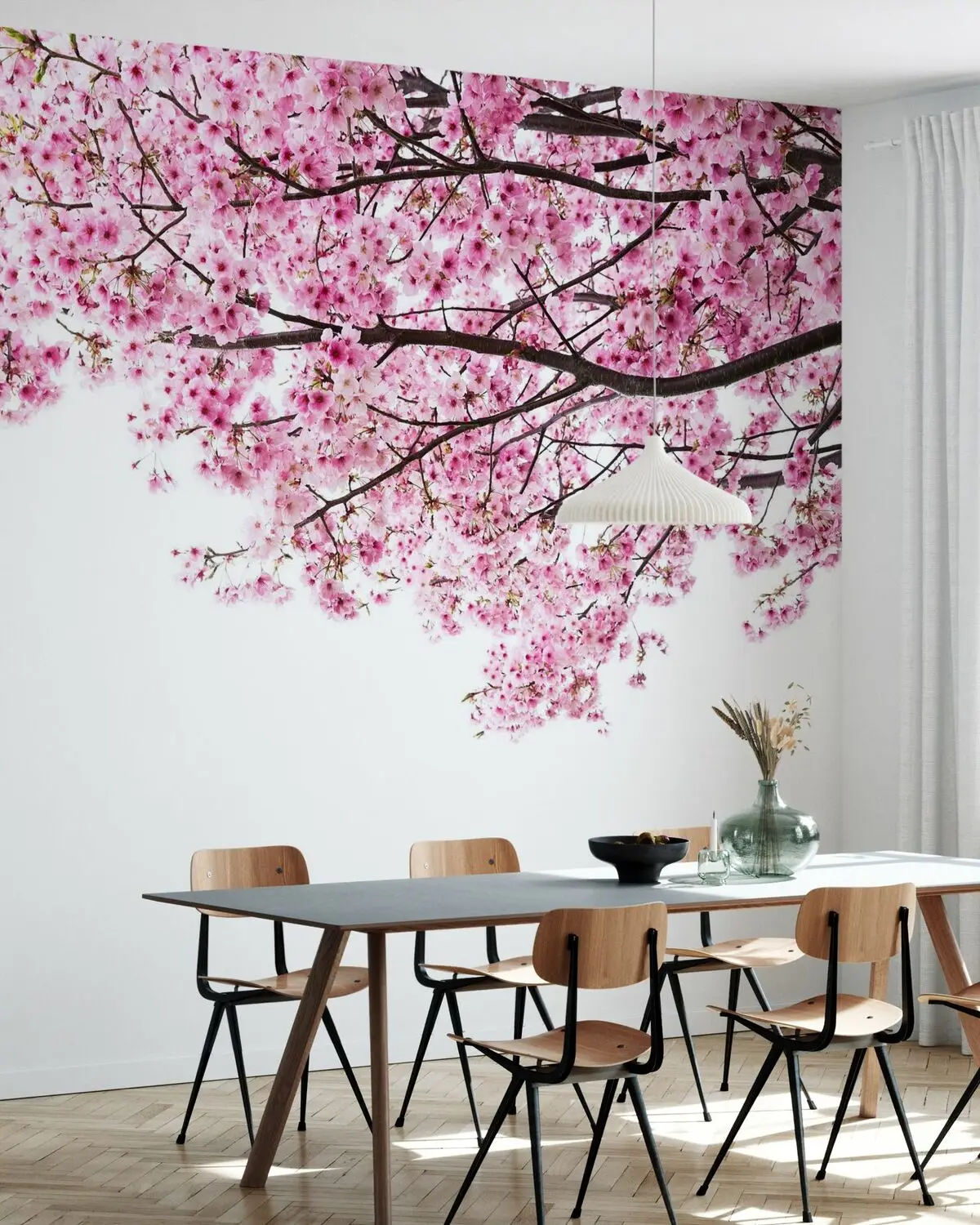 Customized mural, pink cherry blossom tree mural, hand-painted big tree flower wallpaper home decoration and decoration painting
