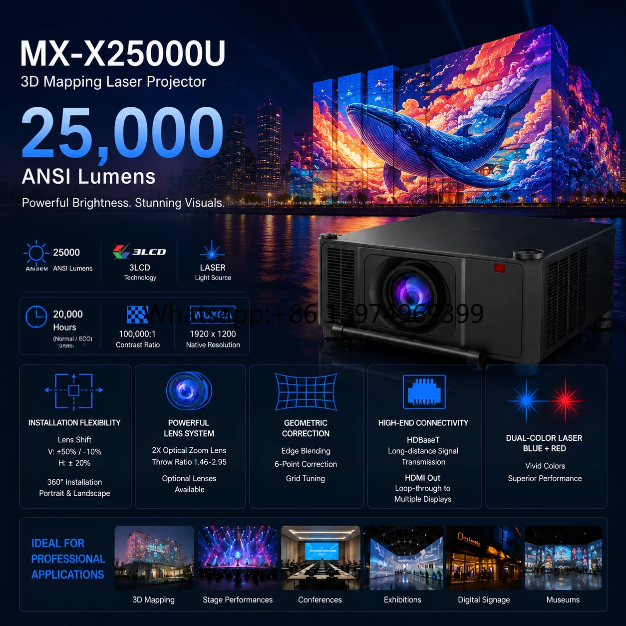 25000 Lumen Dual Color 4K Laser Projector Professional Engineering 3D Mapping Large Stage & Venue Rental ODM/OEM 3-Year Warranty