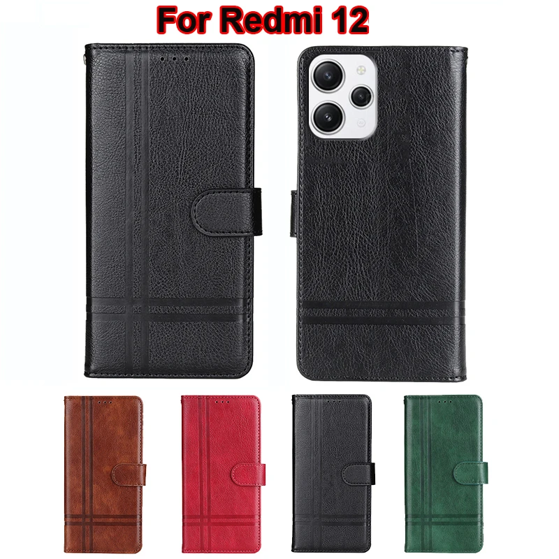 Capa De Telefone De Couro Original Para Xiaomi Redmi 12, Case Wallet Para Mulheres