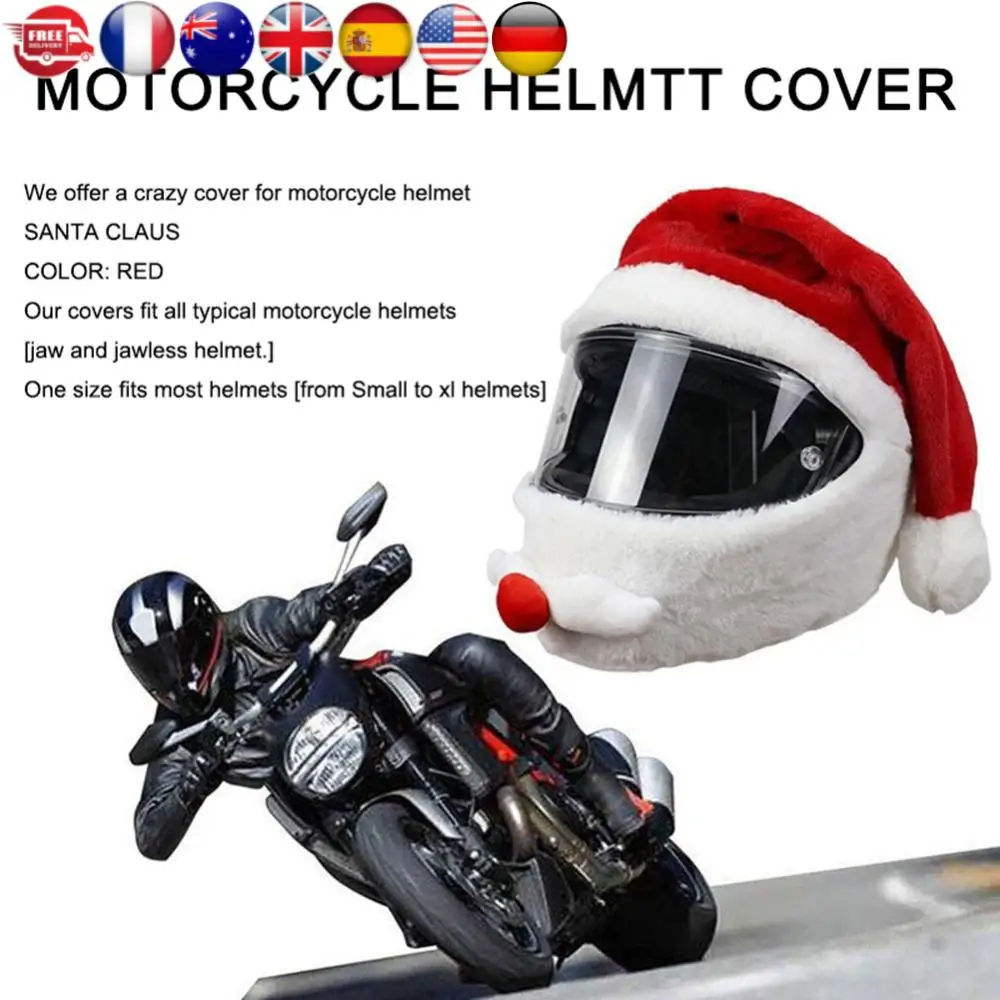 غطاء مضحك للدراجة النارية سانتا كلوز، خوذات شخصية مرنة، غطاء خوذة سانتا كلوز القطيفة لحفلات عيد الميلاد في الهواء الطلق #1