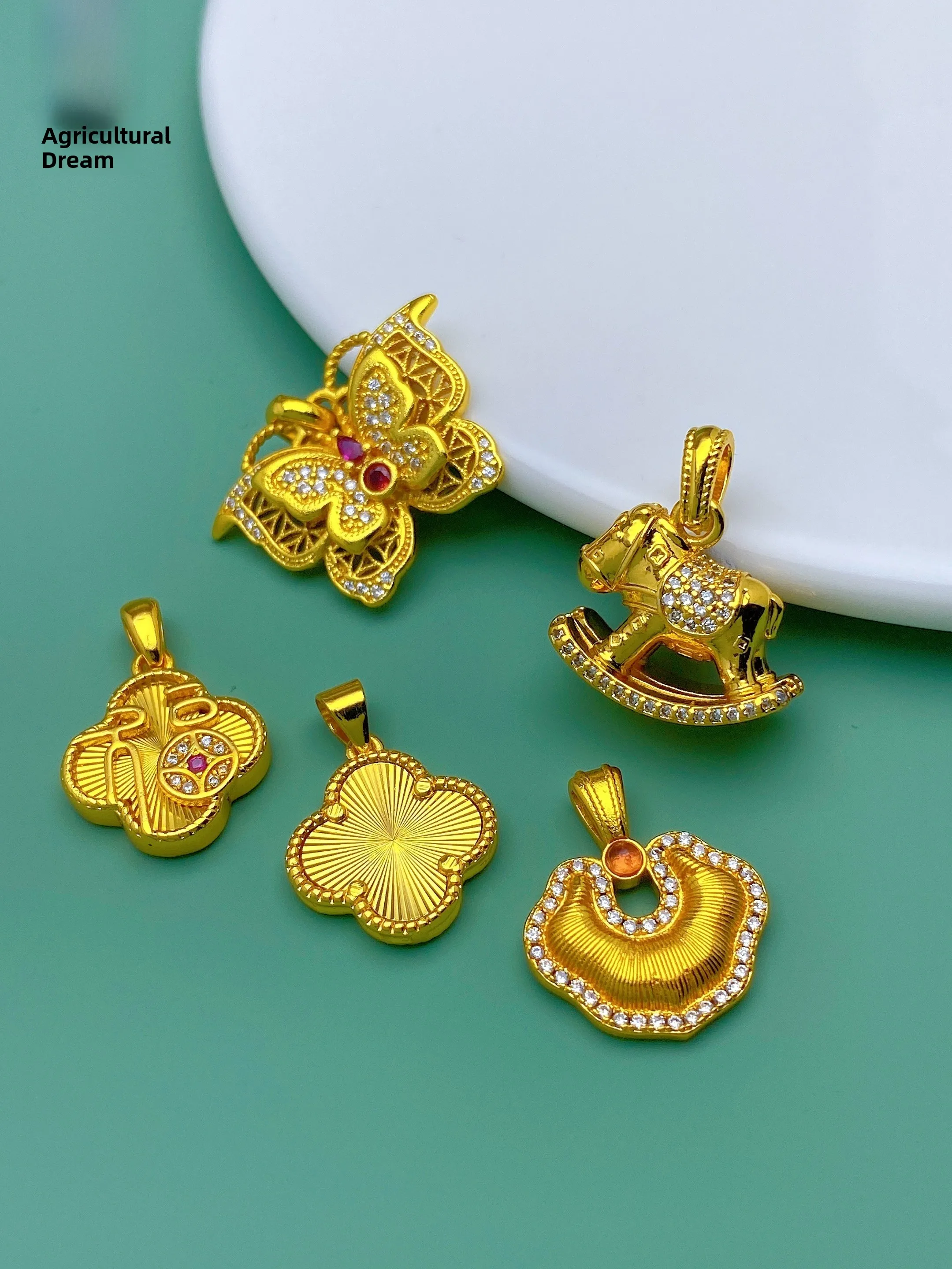 Antique Gold  Crystal Pendant Four Le Clover Luy Charm Nelace Bracelet DIY Jewelry Accories Faionable Fre...