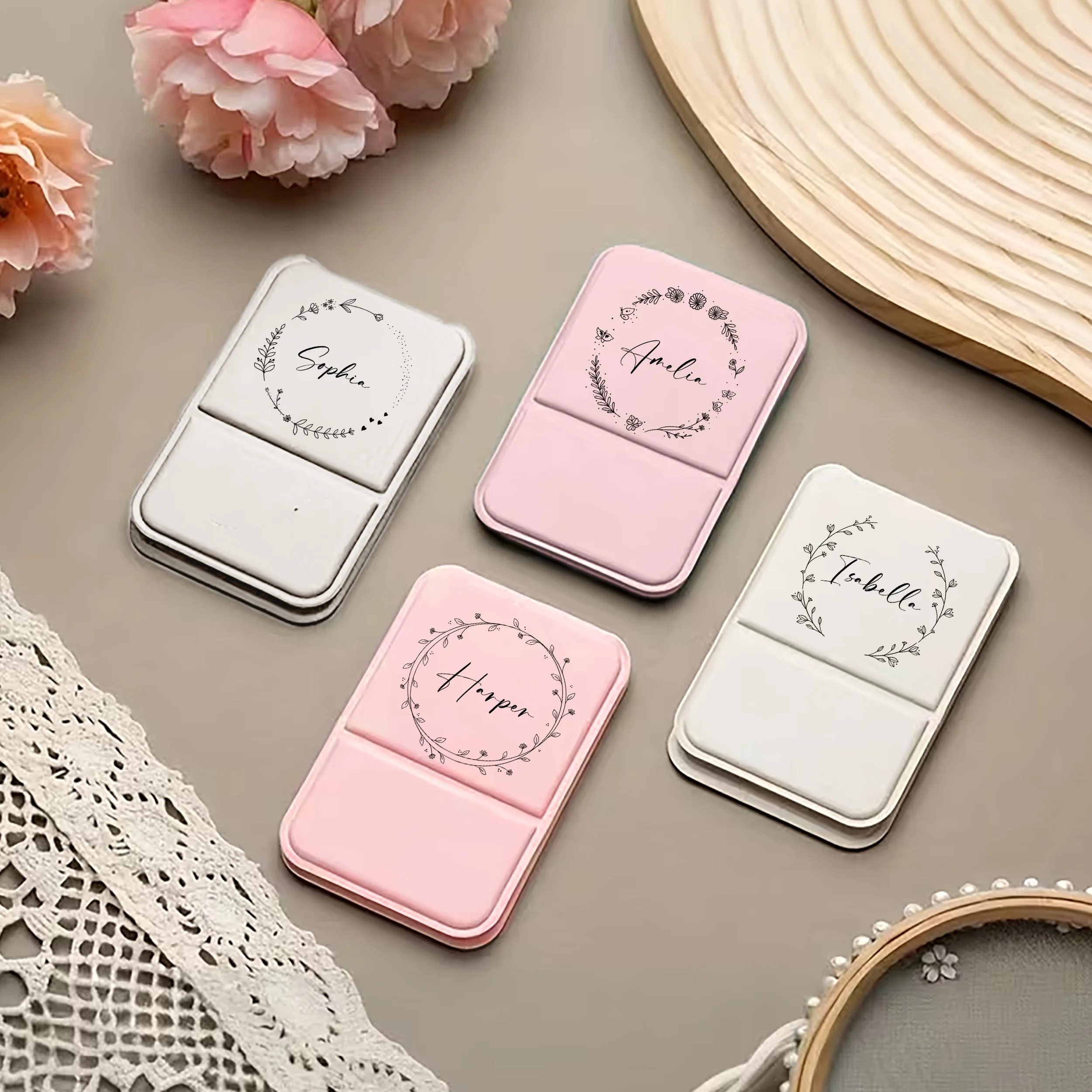 1 Pieza de Espejo de Bolsillo Romántico con Nombre Personalizado, Espejo Plegable con Nombre, Regalos para Invitados de Boda
