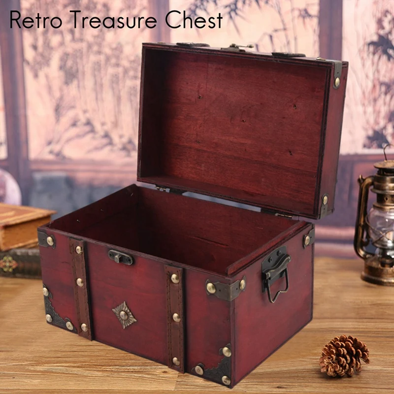 3X Retro Treasure Chest Vintage Wooden Storage Box Antique Style Jewelry Organizer For Jewelry Box Trinket Box Big