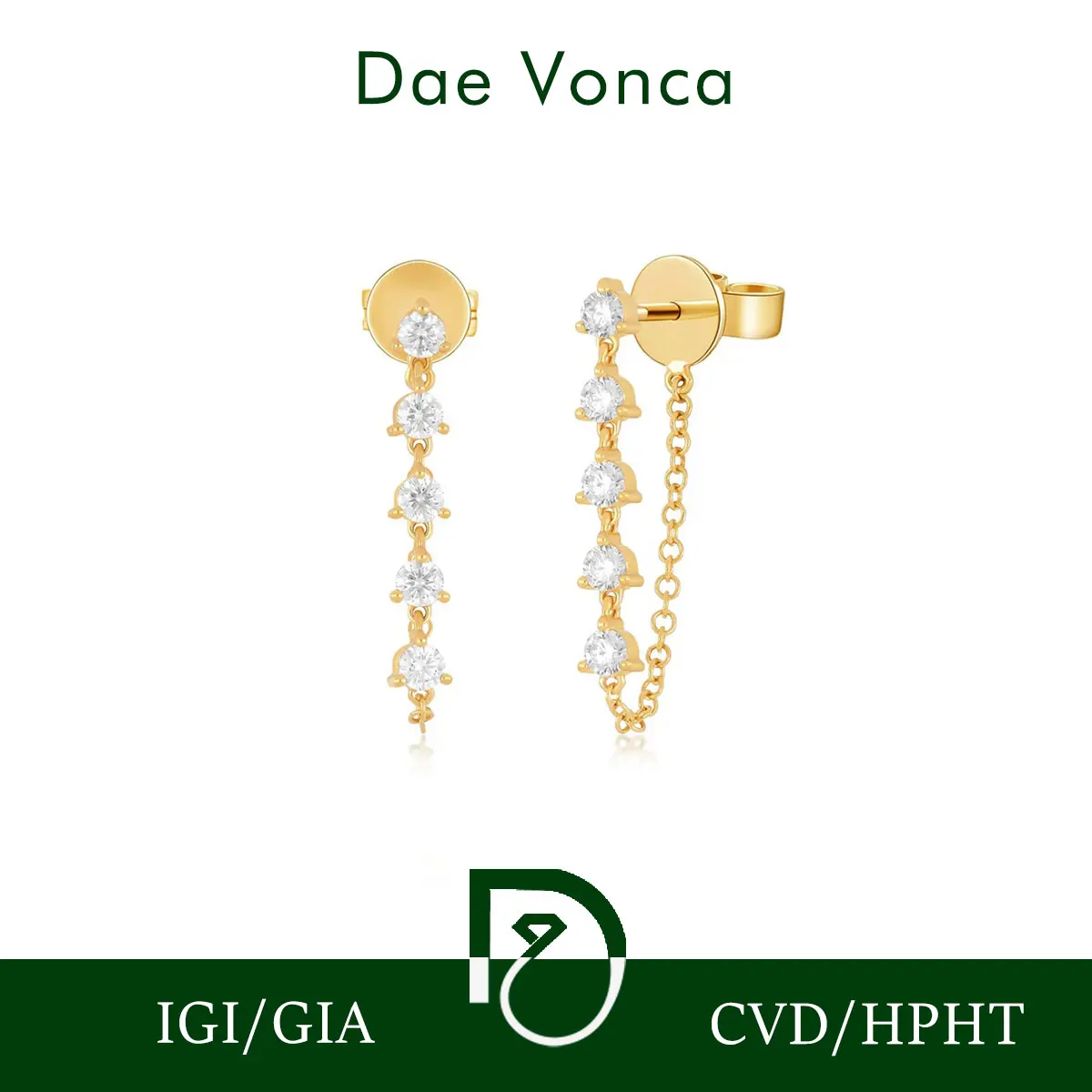 

Серьги-гвоздики-цепочки из желтого золота 9K/14K/18K с бриллиантами круглой огранки, серьги с бриллиантами IGI для свиданий и вечеринок