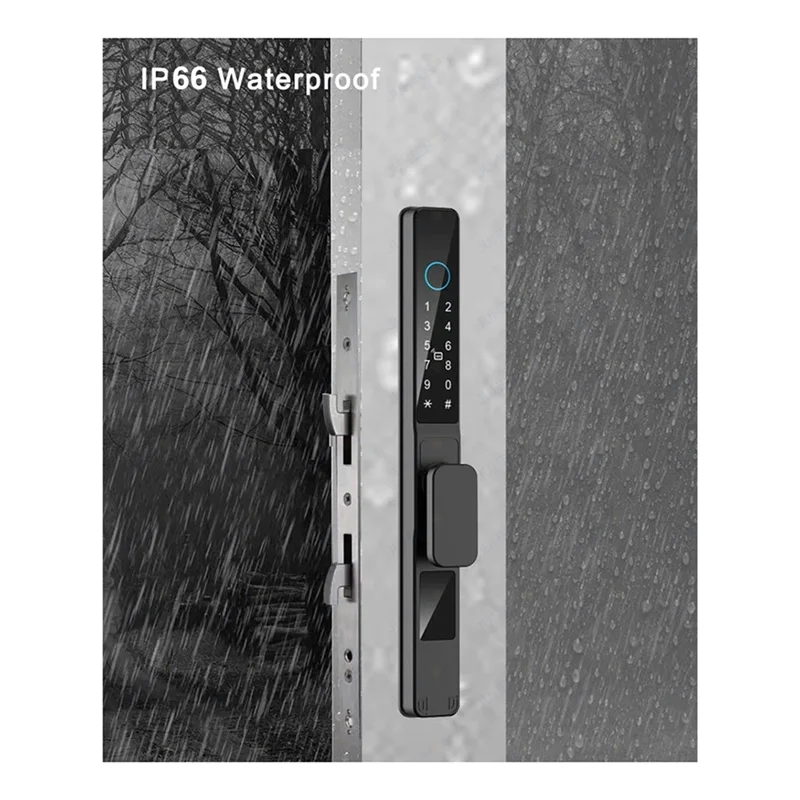 FFYY-Tuya Aplikasi Wifi Kunci Pintu Aluminium Pintar Tahan Air Kait Ganda Kata Sandi Sidik Jari Tanggam Kunci Pintu Geser