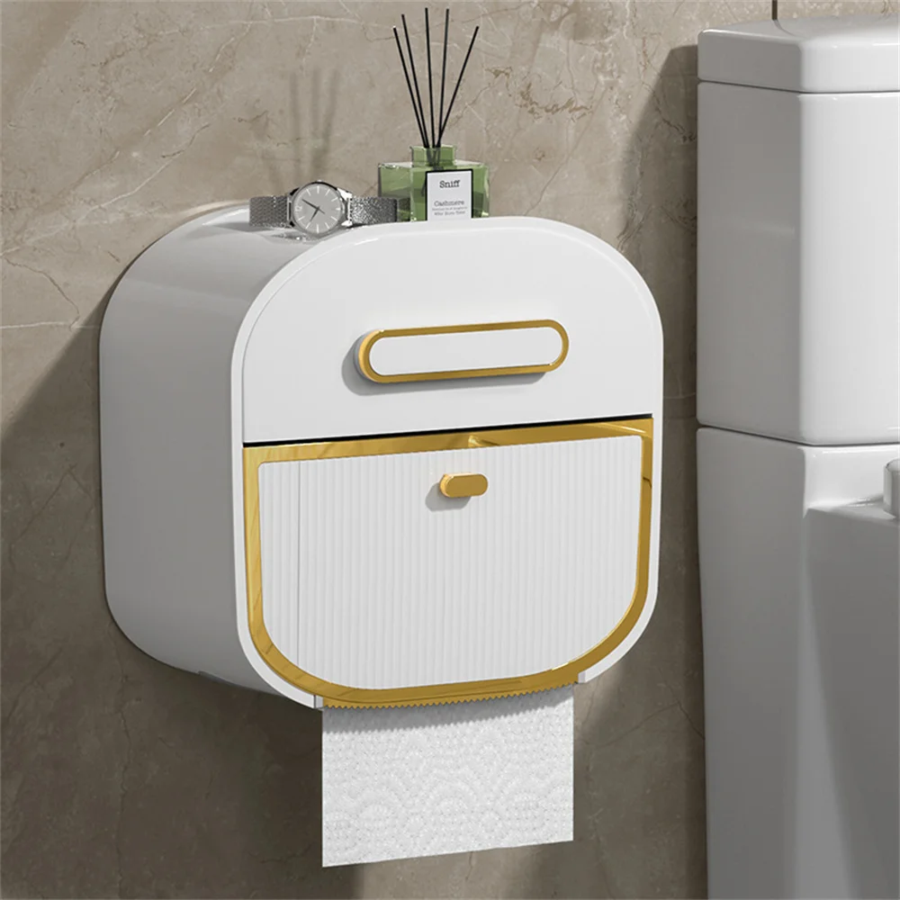 Paper Towel Holder No Drill Paper Towel Holder Roll Paper Storage Waterproof Multi-function Drawer Box Toilet Accessories