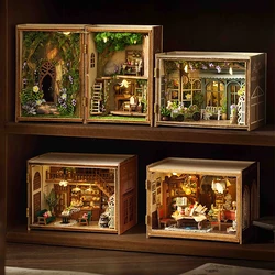 Casa de muñecas en miniatura DIY, rompecabezas 3D, Kit de modelos de construcción de casa pequeña, juguetes para el hogar con muebles, iluminación, artesanías de madera, regalos