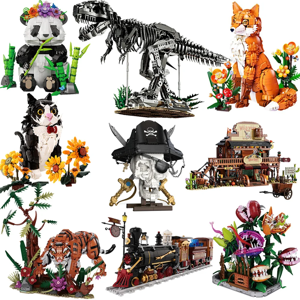 bloques-de-construccion-panda-fox-figura-de-animal-modelo-de-esqueleto-de-t-rex-tren-ensamblado-ladrillos-de-construccion-western-bar-juguete-para-ninos-regalo-de-cumpleanos
