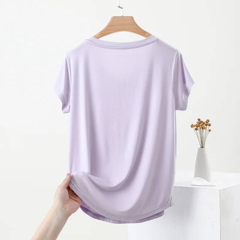 Modal Plus Size V-Neck Batwing Short Sleeve T-Shirt Women's Versatile Summer Basic Top for Layering or Outerwear Yukes