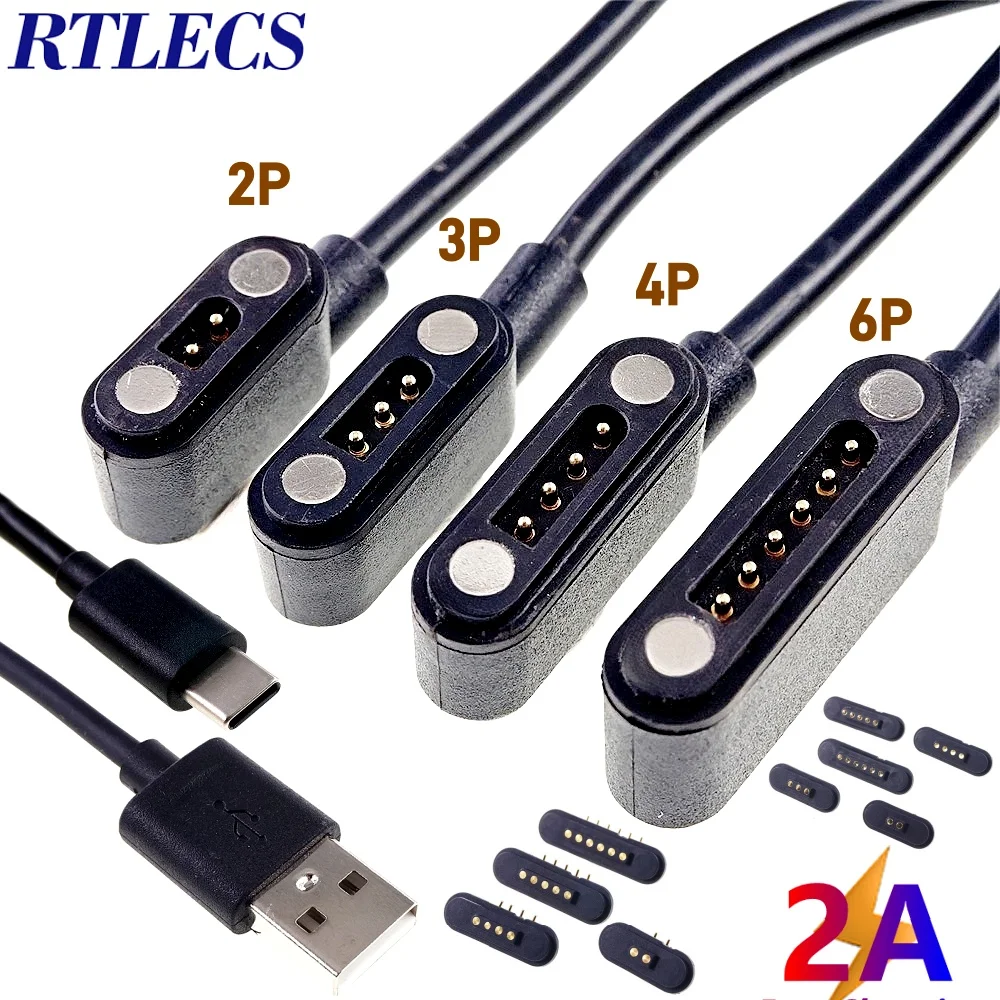 1Pair Magnet Pogo Pin Connector 2 3 4 6 Pin 2A Waterproof Pogopin Male Female 2.54 MM USB Type C Spring Loaded DC Power Cable