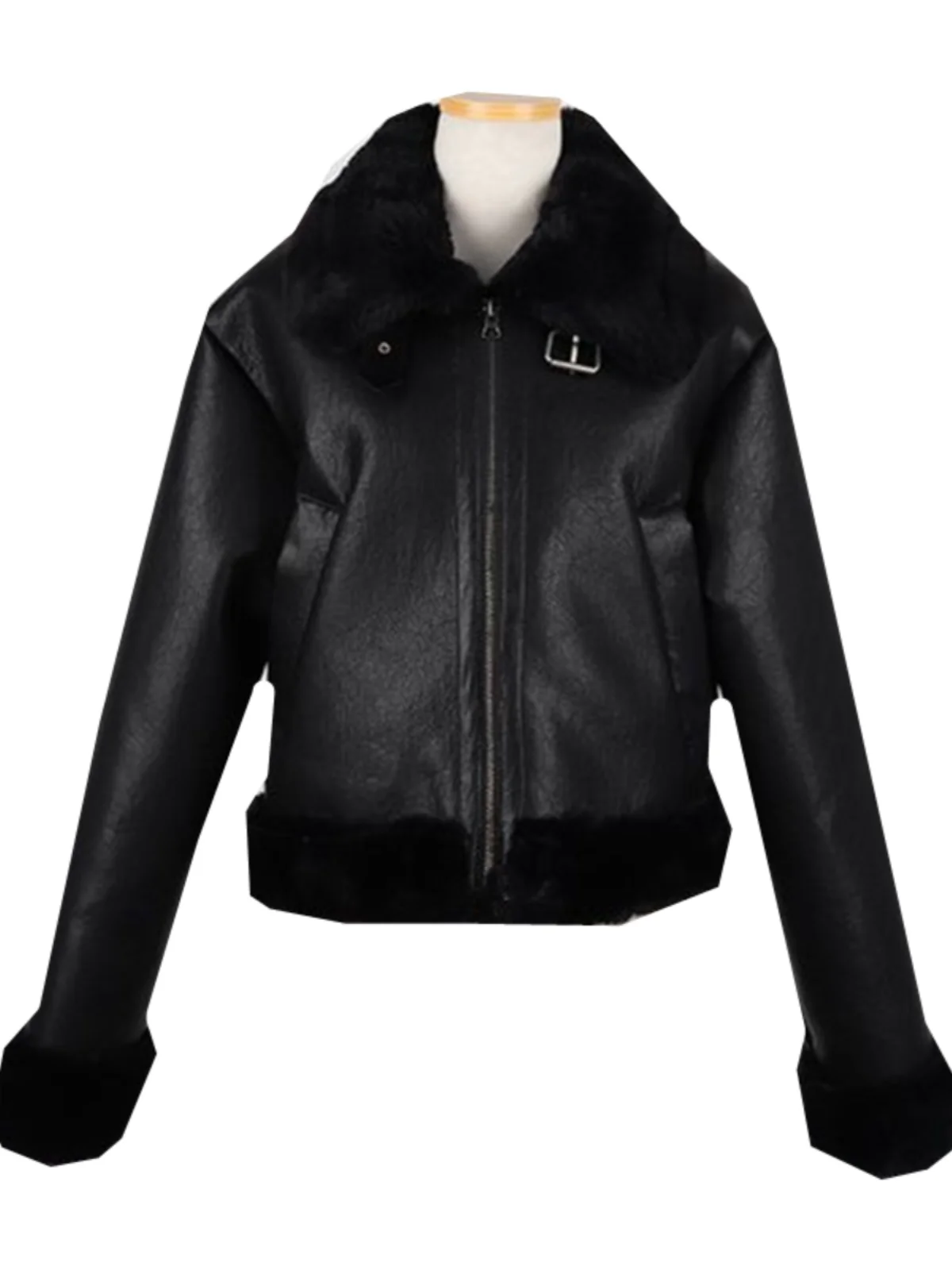 

Spring 2024 Women's ort Lamb Fur Jaet Thiened Motorcycle Sle Korean Version Fake Leather And Fur Inteated Coat