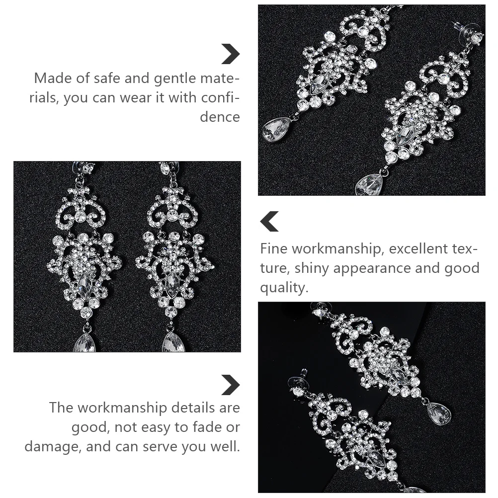 

1Pair Retro Baroque Earrings Rhinestone Bridal Ear Pendants Safe Material Shiny Jewelry Women Earrings Ear Pendants