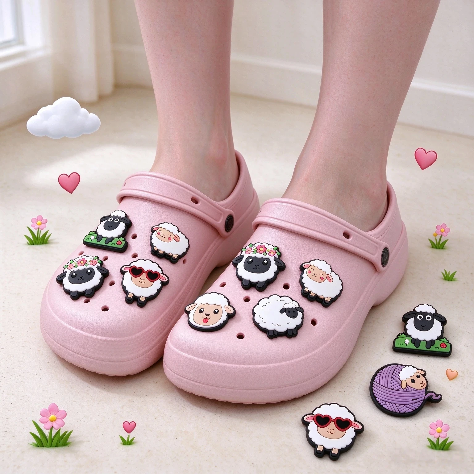 1-16pcs Cartoon Sheep PVC Shoe Charms DIY Accessories Sandals Garden Shoes Buckle Decoration Fit Backpack Adult Holiday Present