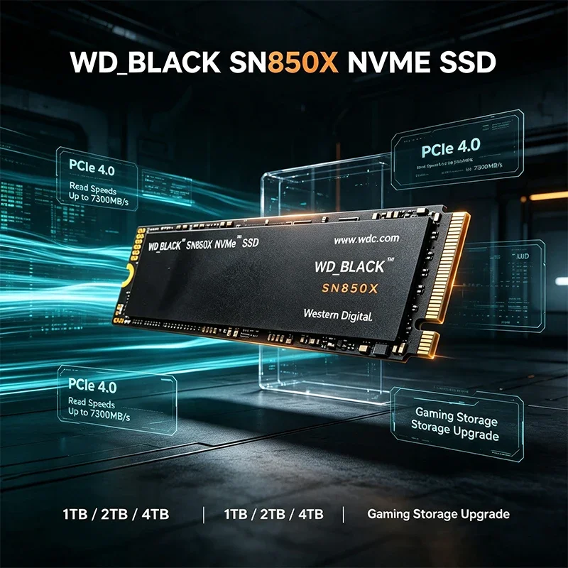 Western Digital WD_BLACK SN850X-1TB-4TB PCIe Gen4.0x4 NVMe M.2 2280 SSD Unidade de Estado Sólido de Alta Velocidade para Jogos para PC e Laptop