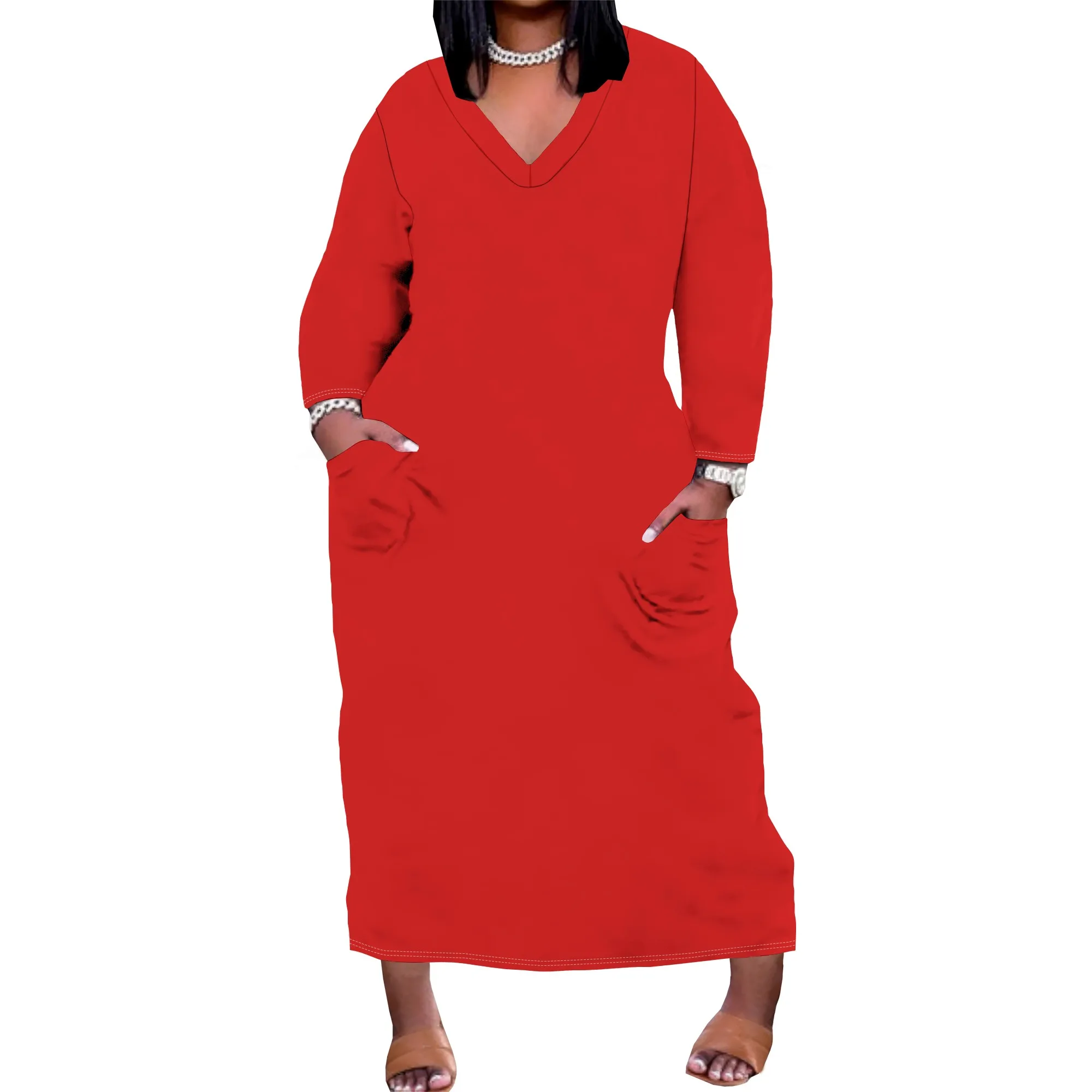 

Plus Size Dresses for Curvy Women Long Sleeve Loose Casual Long Maxi Dress with Pockets Oversize Tshirt Dress
