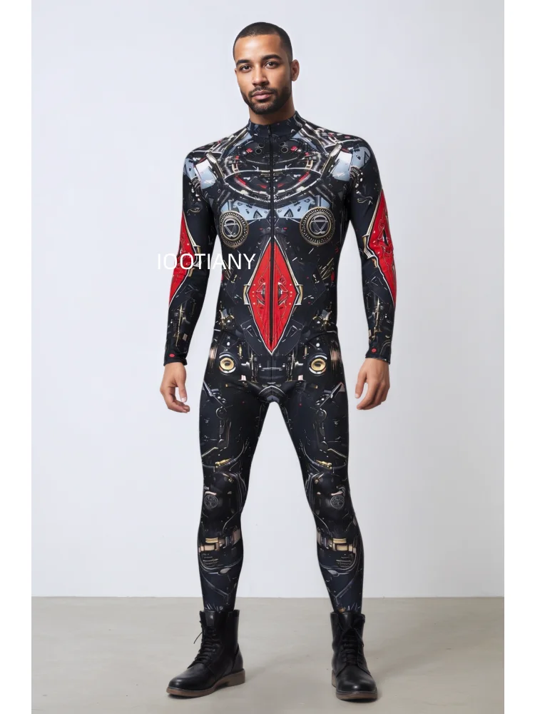 Herren Roboter-Skelett Mechanische Rüstung Bodysuit Hochhals Enger Jumpsuit Halloween Cosplay Futuristisches Party Bühnenkostüm Outfit – Detail 12