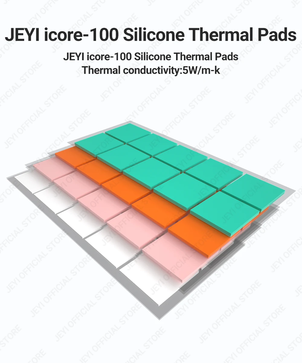 JEYI 100er-Pack wärmeleitende Silikonpads, M.2 SSD NVMe NGFF Thermal Pad für PC Laptop Kühlkörper/GPU/CPU/LED-Grafikkarte – Detail 1