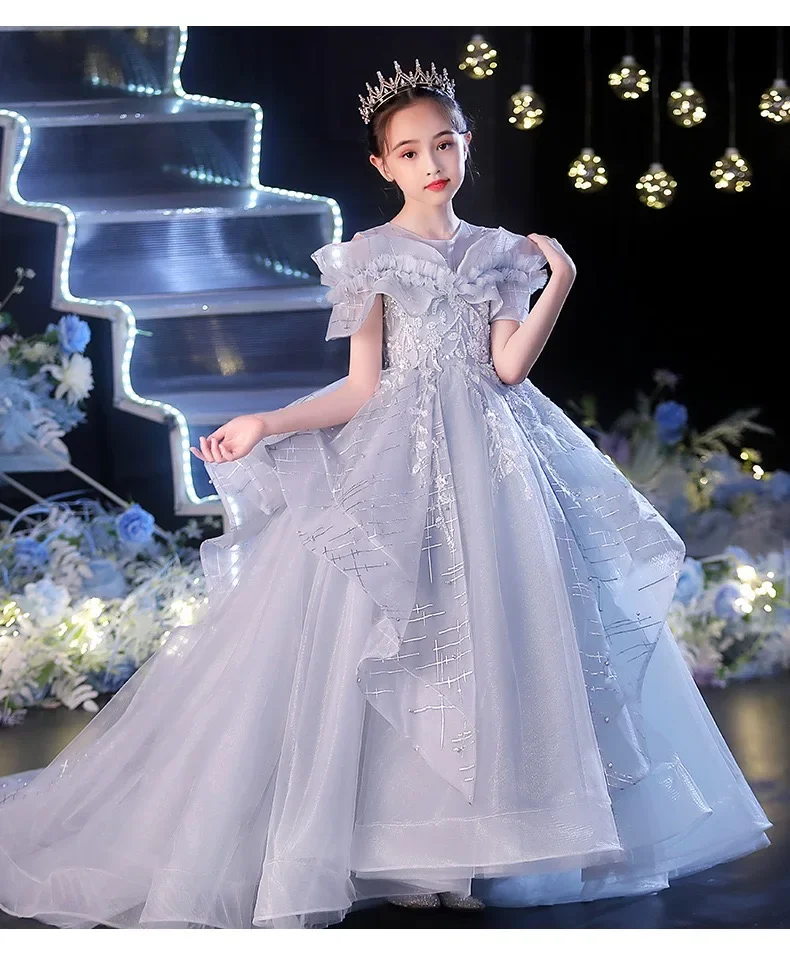 Child Flower Girl Formal Evening Dresses for Party and Wedding Long Trailing Kids Ball Gown Prom Luxury Kids Evening Vestidos