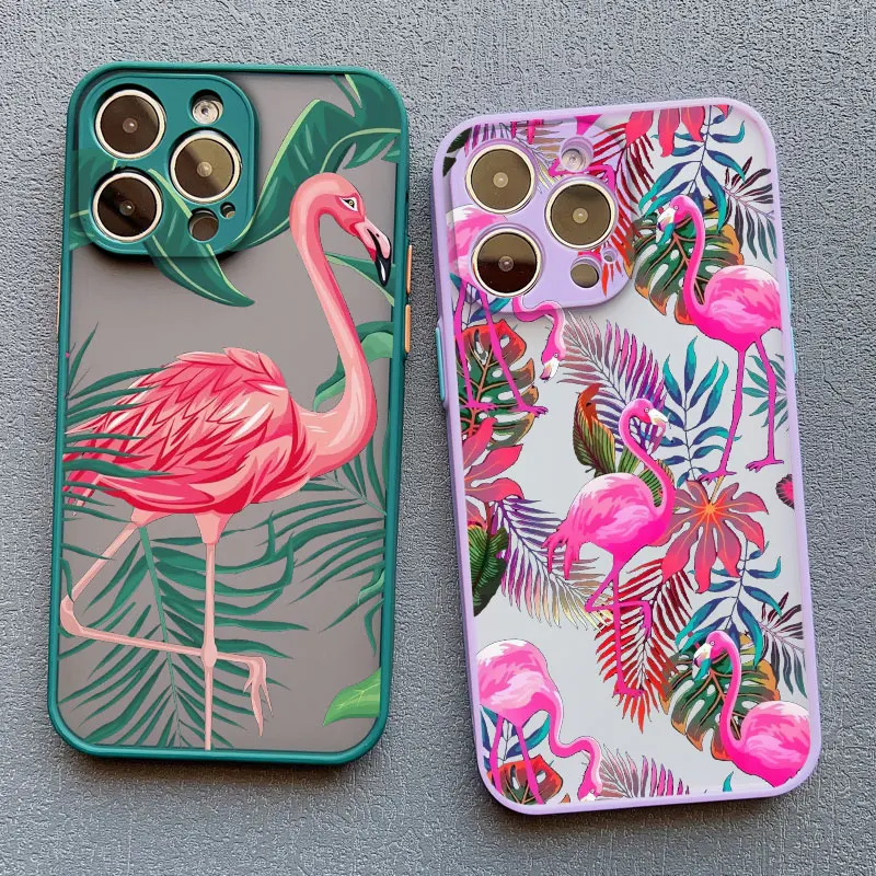 Funda de teléfono con flamencos de hojas Monstera, carcasa a prueba de golpes para IPhone 16, 15, 14, 11, 12, 13, Mini Pro Max, 15, 14, 7, 8 Plus, XS, X, XR