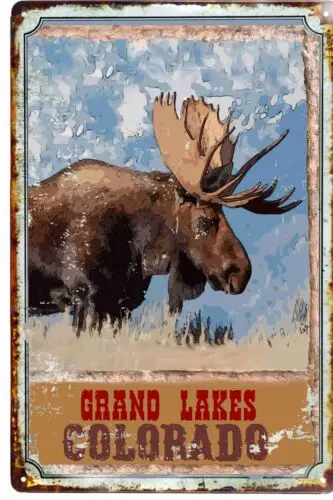 Tin Sign 8 x 12 Grand Lake Colorado Moose  Travel Poster