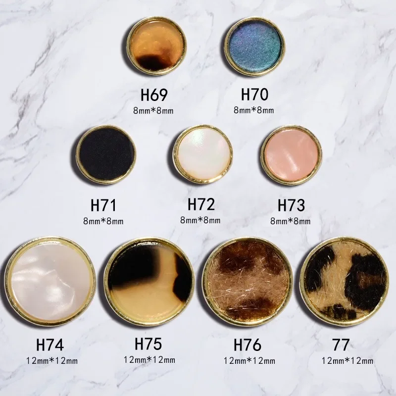 10Pcs INS Retro Amber Shell Leopard Button Alloy Nail Charms Vintage Autumn Winter Manicure DIY Rhinestone Decorations
