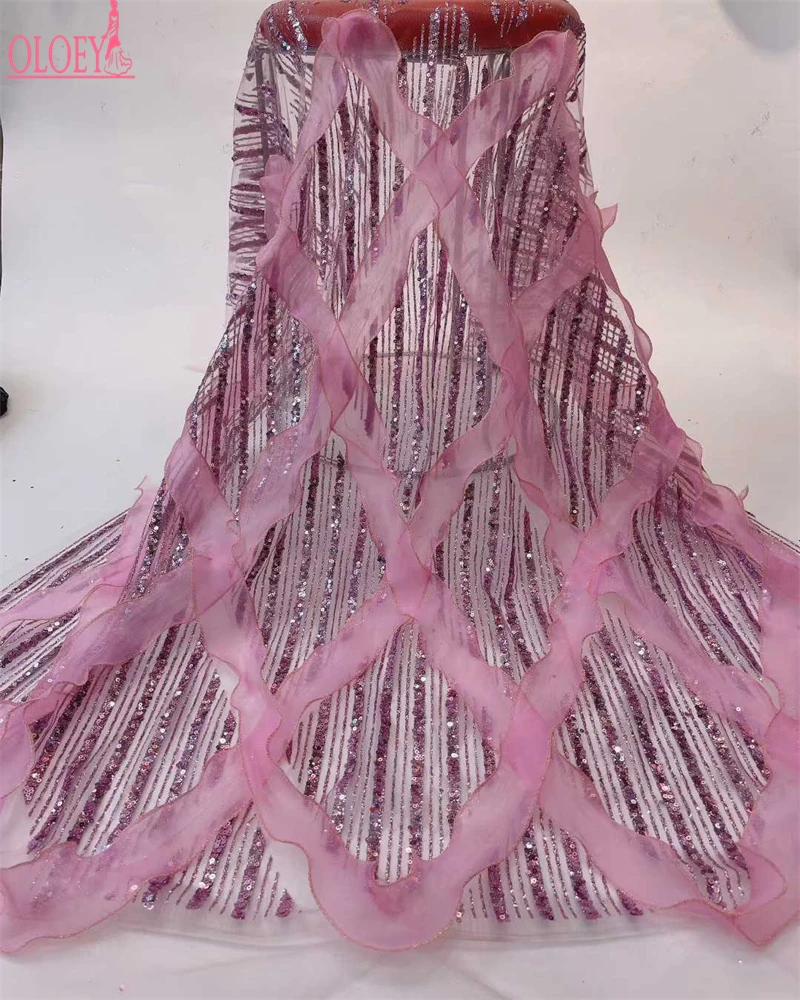 OLOEY Tessuto con nappe con paillettes Ricamo a rete Costume da sposa Abito fai da te Abito in tessuto di pizzo