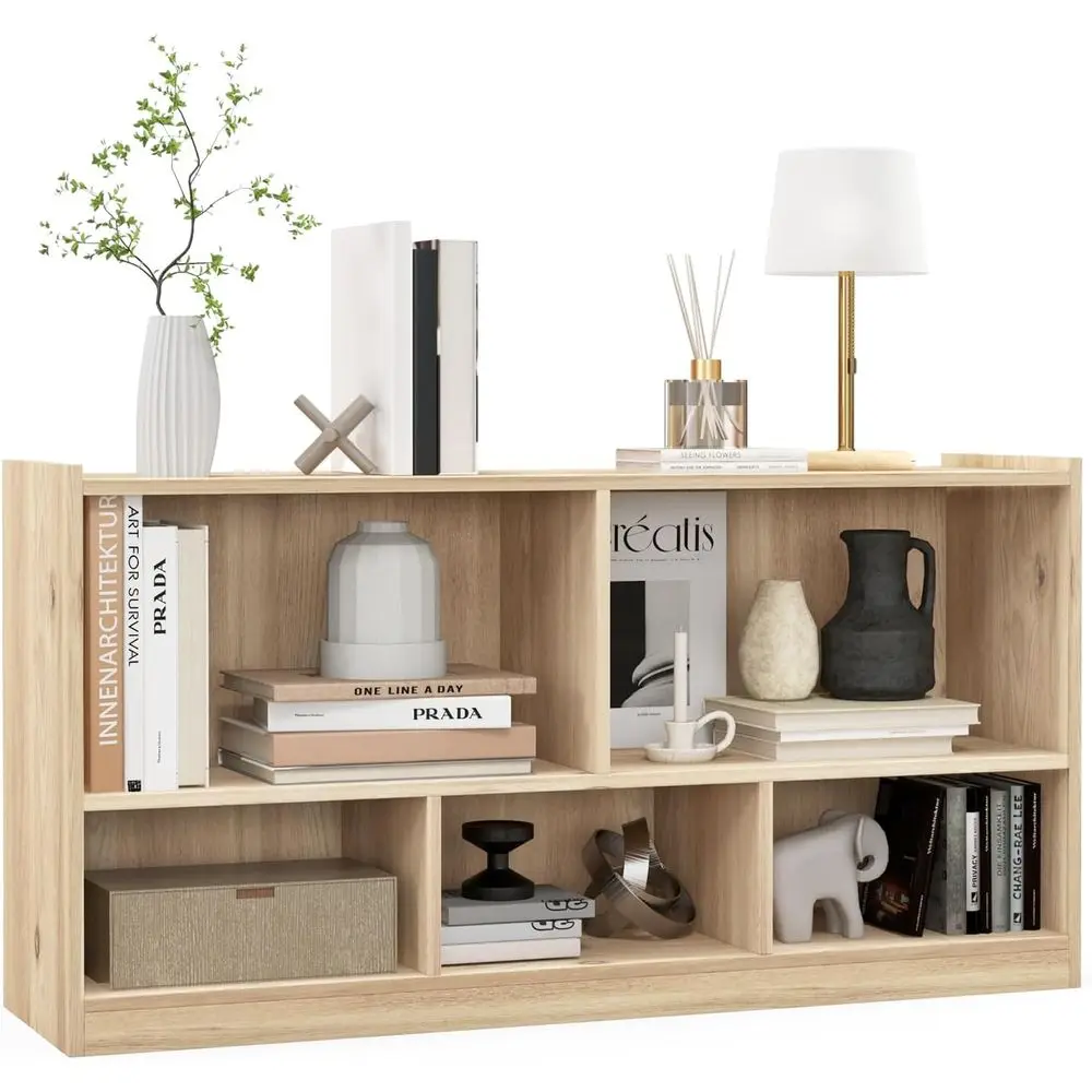 

2-Tier Wooden Storage Cube Bookshelf with Non-Slip Pads for Home and Office, Natural Finish