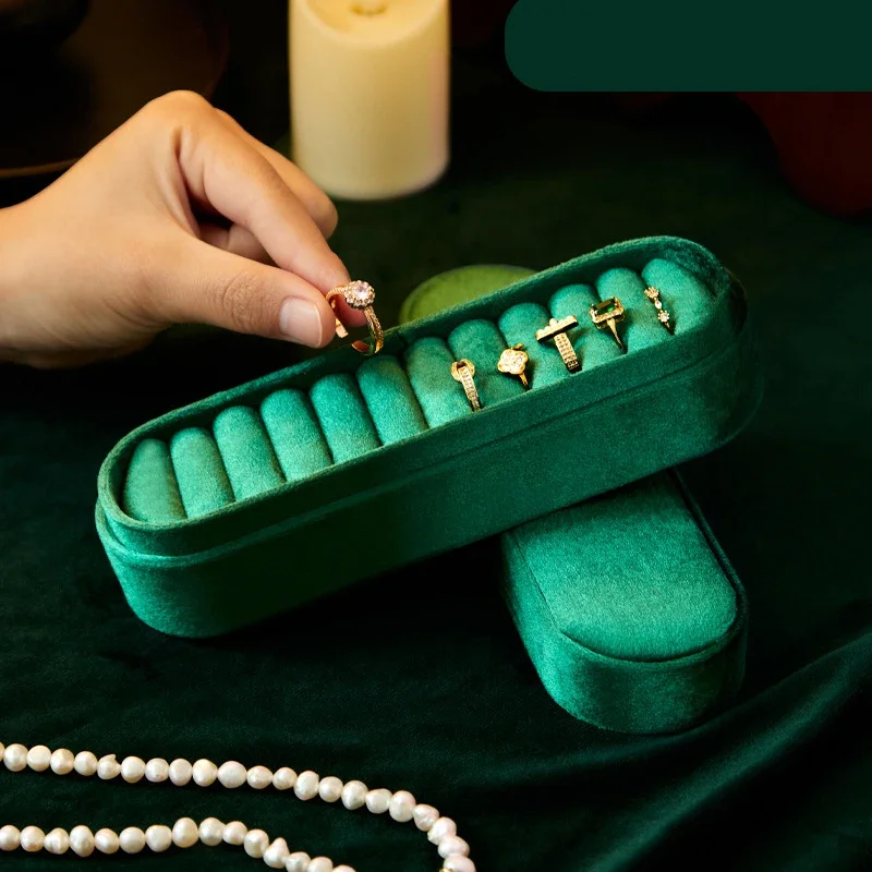 Velvet Ring Storage Box Tray Jewelry Portable Travel Earring Storage Ring Box Photo Display Prop Home Decoration Display Cabinet