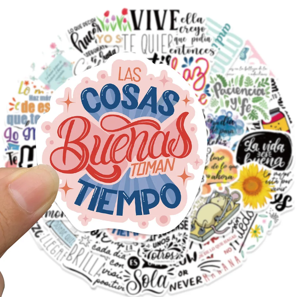 

10/30/50pcs Creative Spanish Inspirational Stickers Cartoon Motivational Phrase Sticker Scrapbook Phone Guitar Graffiti Decals