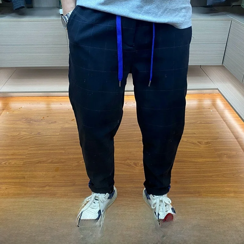 Nordic Style Men's Casual Pants High Waist Elastic Waist Plaid Design Autumn Winter Fashion Straight Leg Trousers
