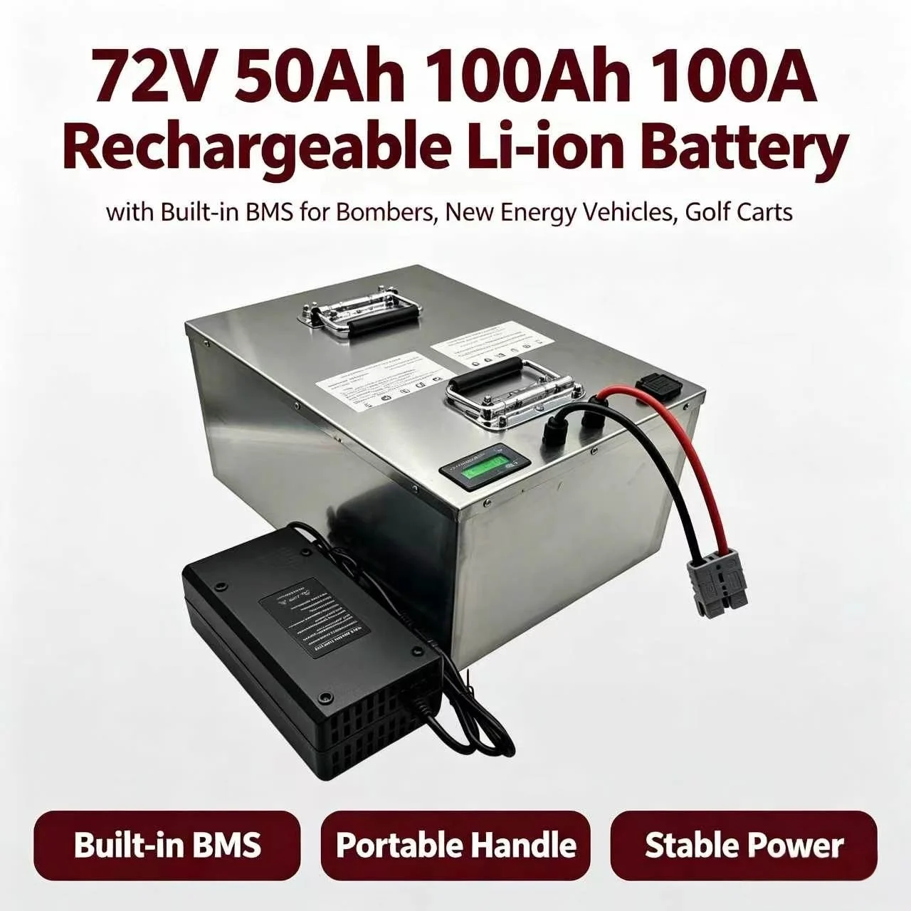 72V 50Ah 100Ah 100A Rechargeable Battery Li-ion Battery with Built-in BMS for New Energy Vehicles, Golf Carts