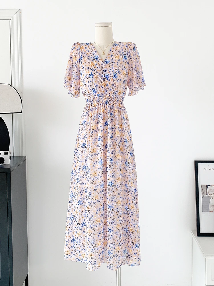 Summer Maxi Dresses for Women 2026 Casual Short Sleeve Floral Print V-Neck  Chiffon Bohe Beach Party Long Dress Mujer Vestidos