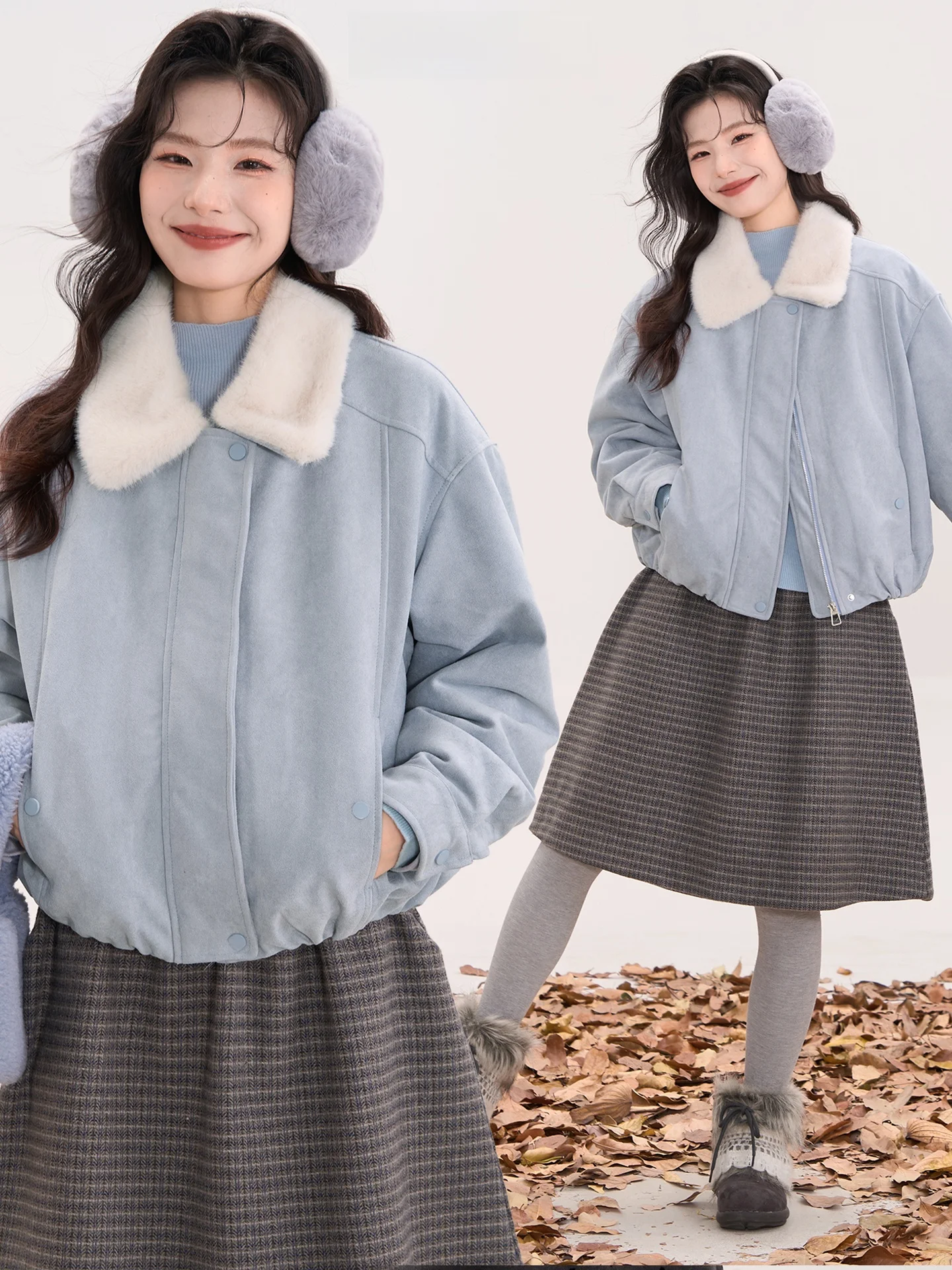 

Женская утепленная замшевая куртка Heme с отложным воротником, зимняя верхняя одежда, милое однотонное теплое пальто с длинными рукавами