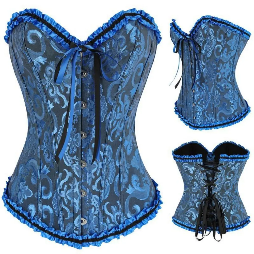 

Modeling Strap Lace Up Corset Top Y2K Elegant Ruffle Overbust Boned Bustiers Top Jacquard Design Body Shaper Bustier Corset Girl