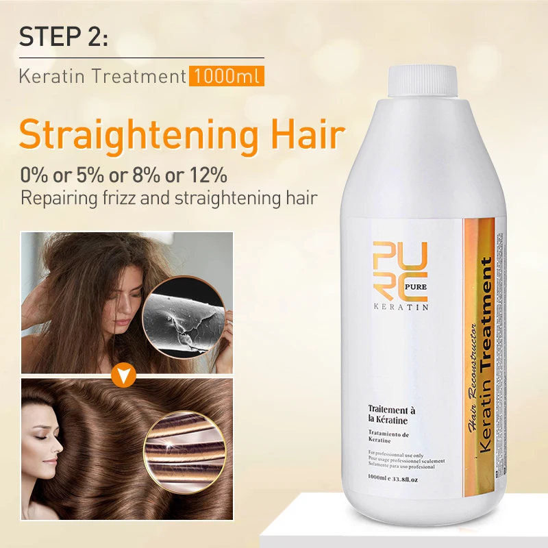 PURC 1000ml Keratin For Hair Straightening Treatment Smoothing Curly Frizzy Brazilian Keratin Hair Care Products Professional