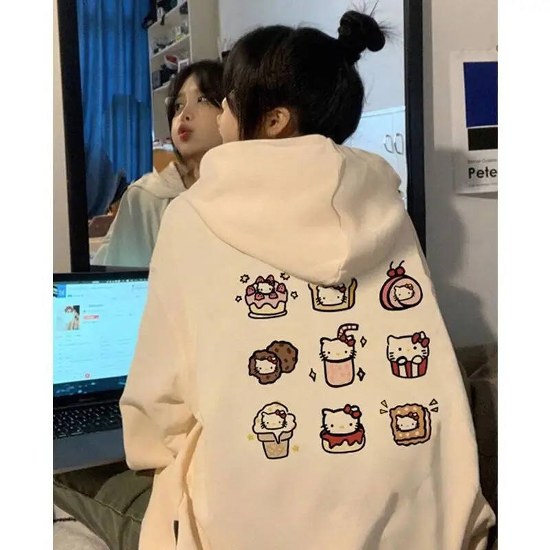 Y2K レディース スウェットシャツ かわいい キティ猫柄 パーカー レディース 韓国風 秋冬新作 暖かい ゆったりトップス