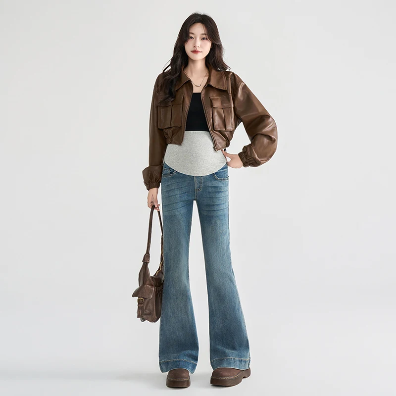 

Высококачественные джинсы для беременных, эластичные расклешенные брюки облегающего кроя для весенне-осенней одежды для беременных женщин, беременных