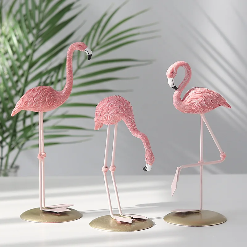 Nordic Wind Pink Flamingo Figurines Resin Crafts Gifts Home Decoration for Living Room Bedroom Office Bookshelf Desktop Ornament