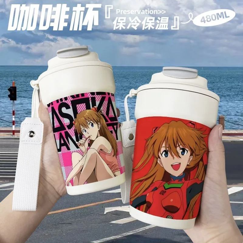 Asuka Langley Soryu Ikari Shinji Thermos Cup Animation Peripheral Cute Cartoon Water Bottle Kawaii Birthday Gift for Friends