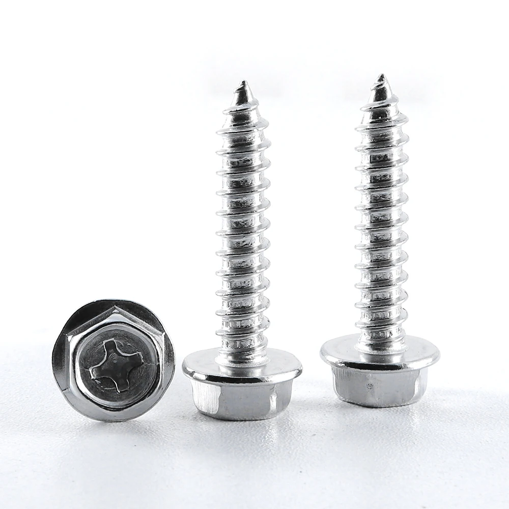 Cross Drive Hex Flange Head Self Tapping Screws 304 Stainless Steel M3 M4 M5 M6 M8 M10 Phillips Recess Hex Washer Head Screw
