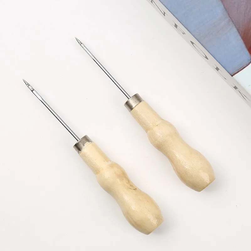 Sewing Awl with Wooden Handle, Hand Stitcher, Leather Punching Tool Hand Drill Perforated Needle Awl Leather Accessories
