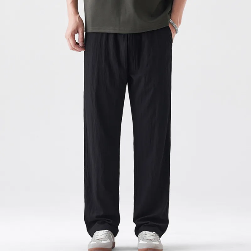 سراويل رجالية صيفية 2025 عصرية جديدة، بسيطة، فضفاضة، قابلة للتنفس، متعددة الاستخدامات، سراويل رفيعة، ريترو أمريكي، سراويل كاجوال عمودية