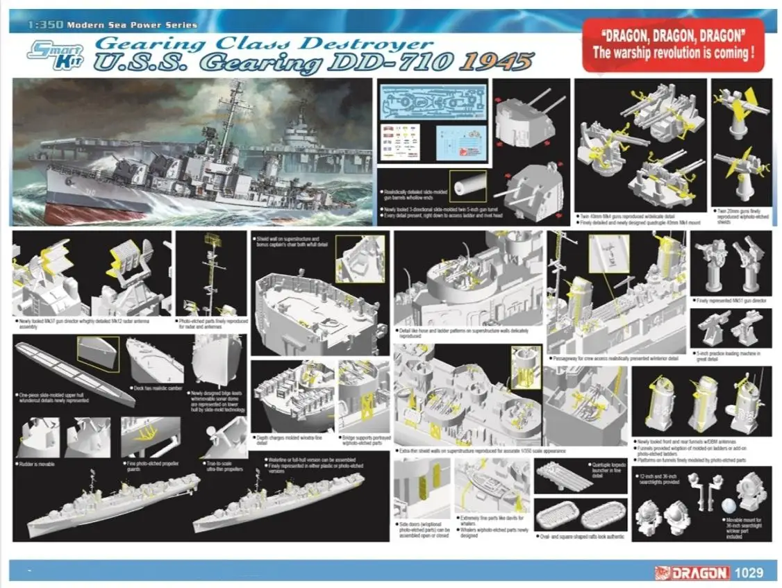 DRAGON 1029 1/350 Scale US Navy DD-710 Kirin class destroyer 1945  Precision Edition Model Kit