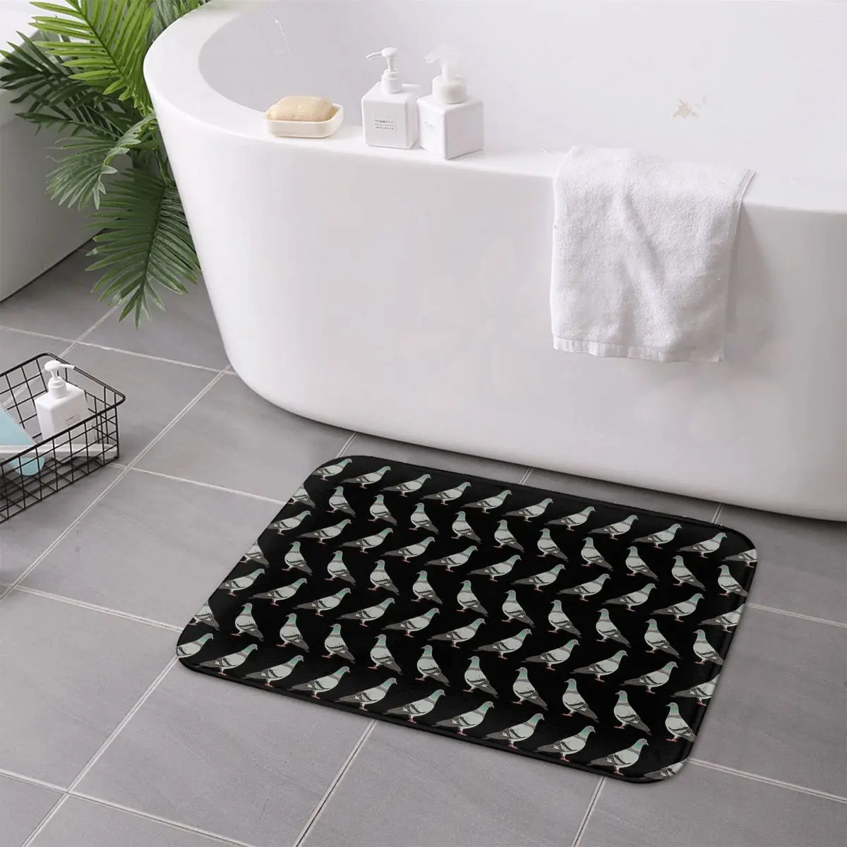 Pigeon Walk Black Background Anti-slip Doormat Floor Mat Sand Scraping Carpet Rug for Kitchen Entrance Home Bathroom Footpad Mat