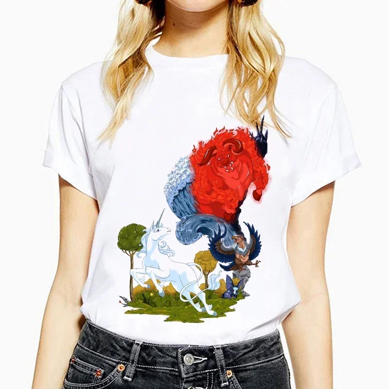 The Last Unicorn aesthetics T-shirt Women White Casual Harajuku T-shirt femme Short Sleeve T-shirt Female short-sleeved T shirt