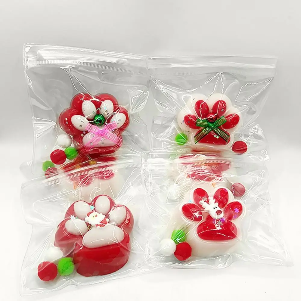 Funny Gift Santa Claus Deer Squeeze Cat Paw Toys Silicone Christmas Gift Pinch Decompression Toy Slow Rebound Relief Relax Toys