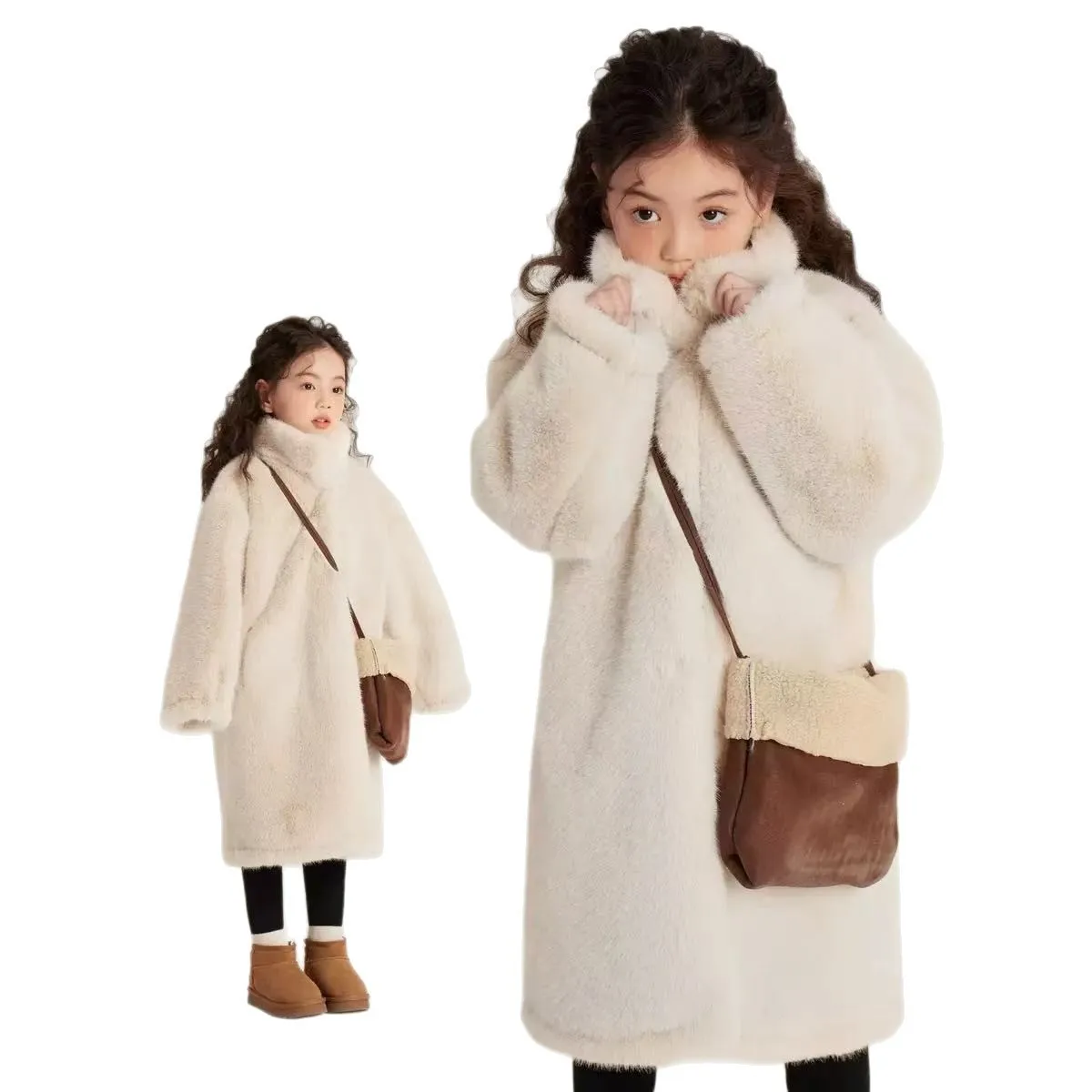 

Girls Jacket Autumn Winter Warm Faux Fur Coat for Girl Snowsuit Plush Christmas Princess Outerwear Child Clothing Long Parka